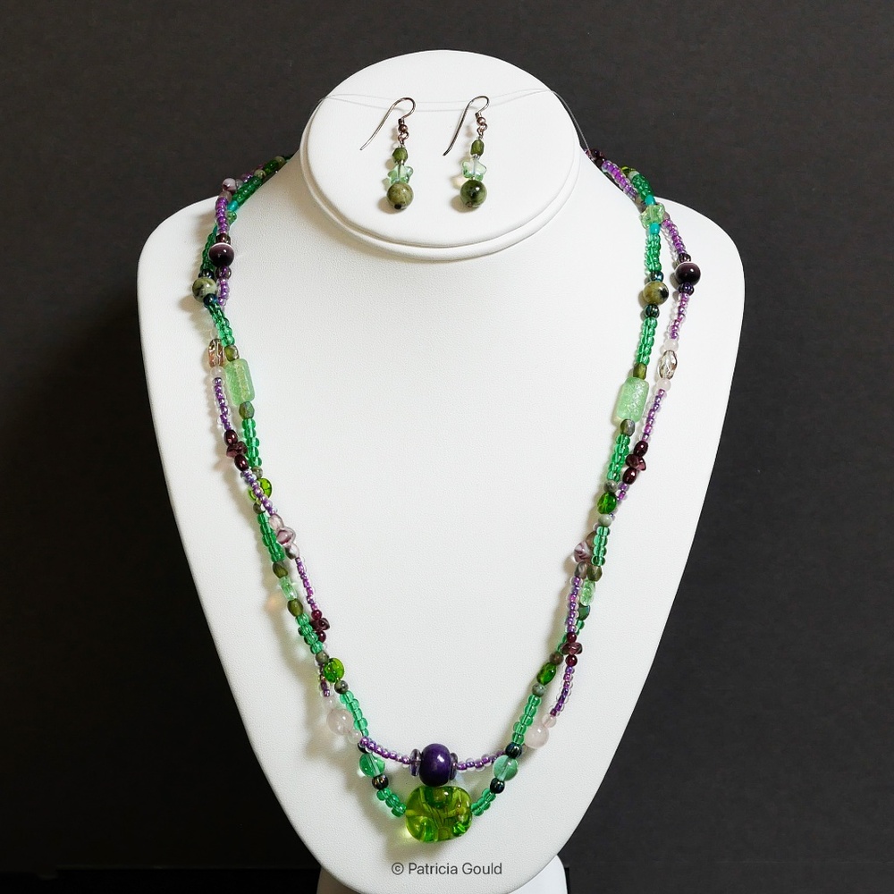 NEW - S14 handmade double strand antique glass bead necklace set - one of a kind